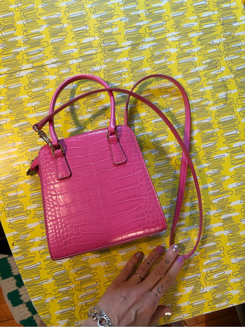 Poppy Lissiman Croc-Embossed Mini Top-Handle Bag in Hot Pink - Picture 4 of 6